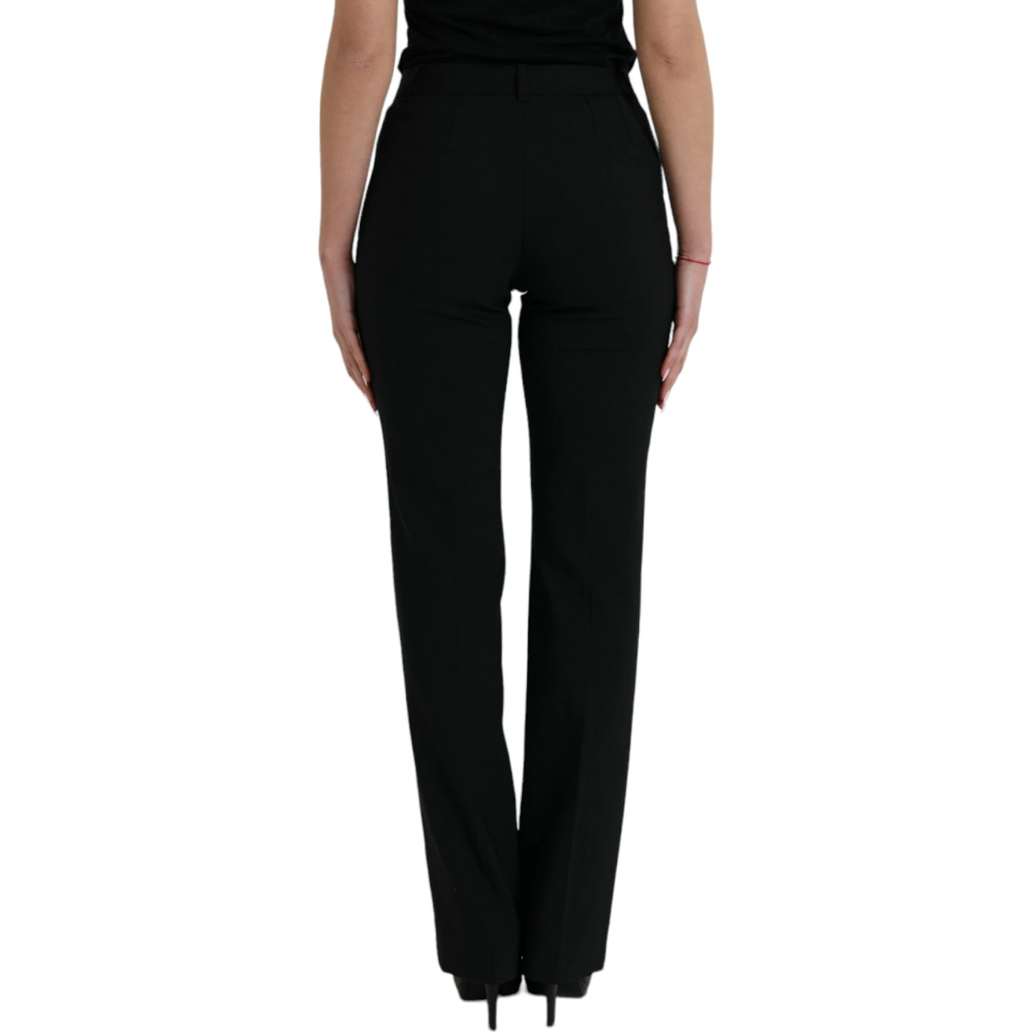 Black Wool Mid Waist Tapered Pants
