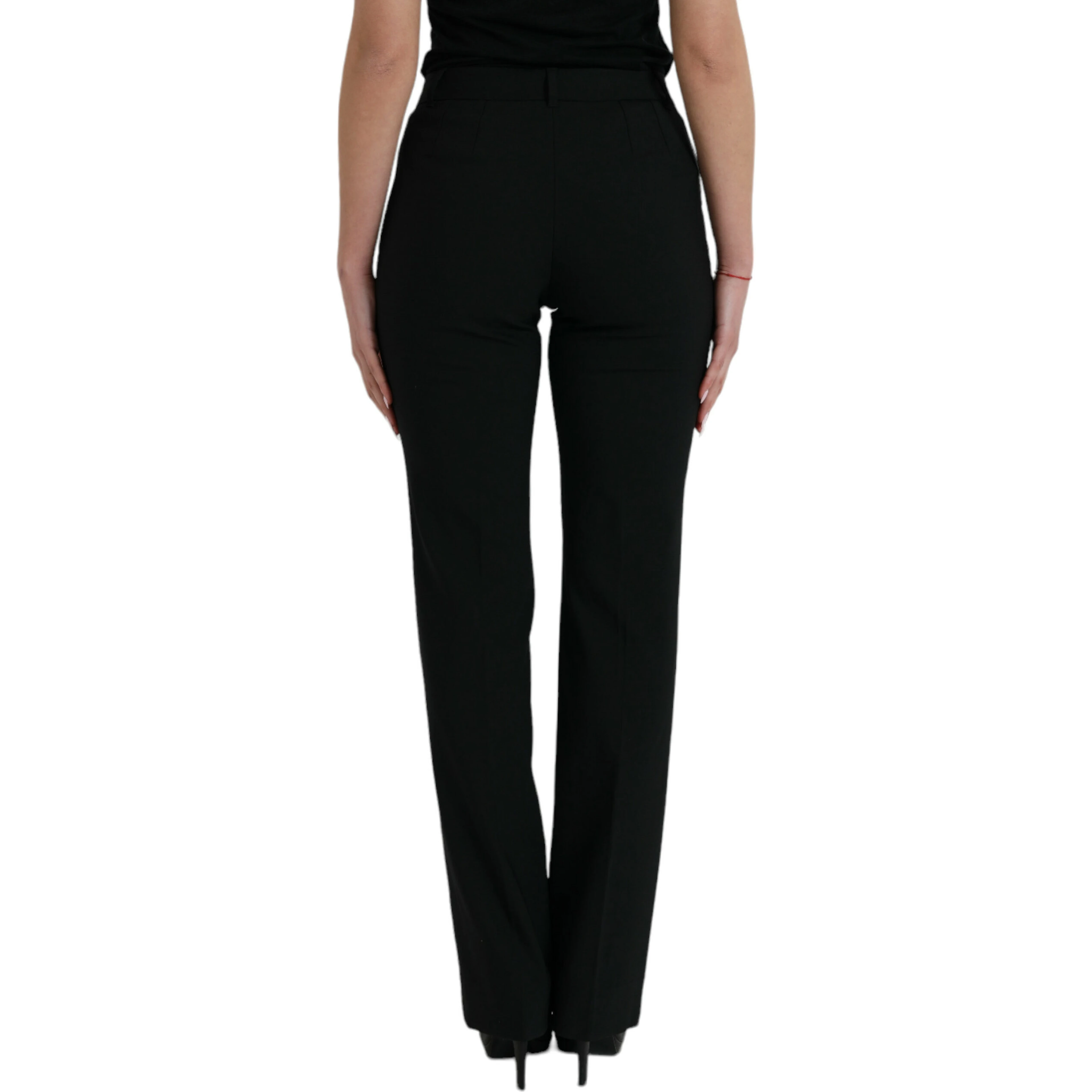 Black Wool Mid Waist Tapered Pants