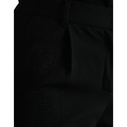 Black Wool Mid Waist Tapered Pants