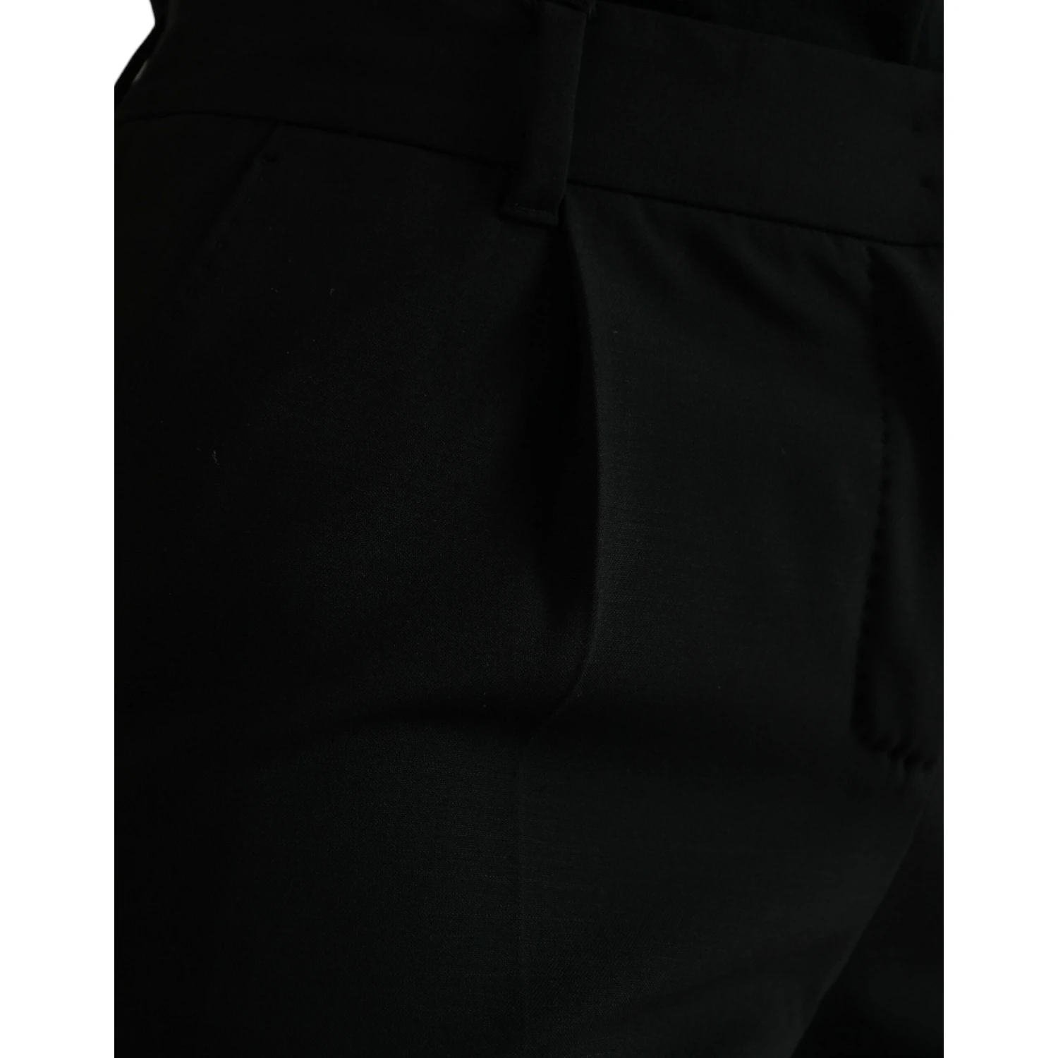 Black Wool Mid Waist Tapered Pants