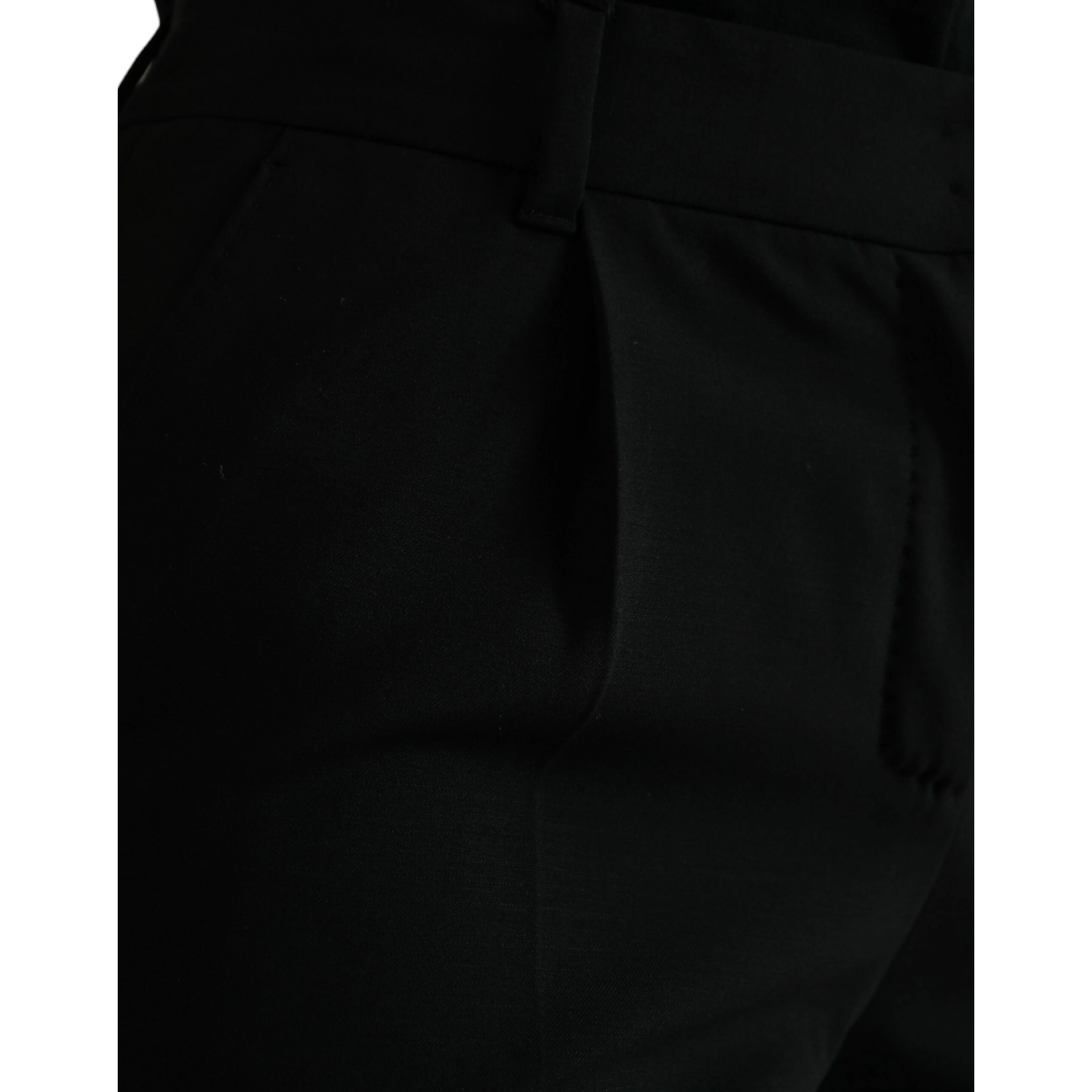 Black Wool Mid Waist Tapered Pants