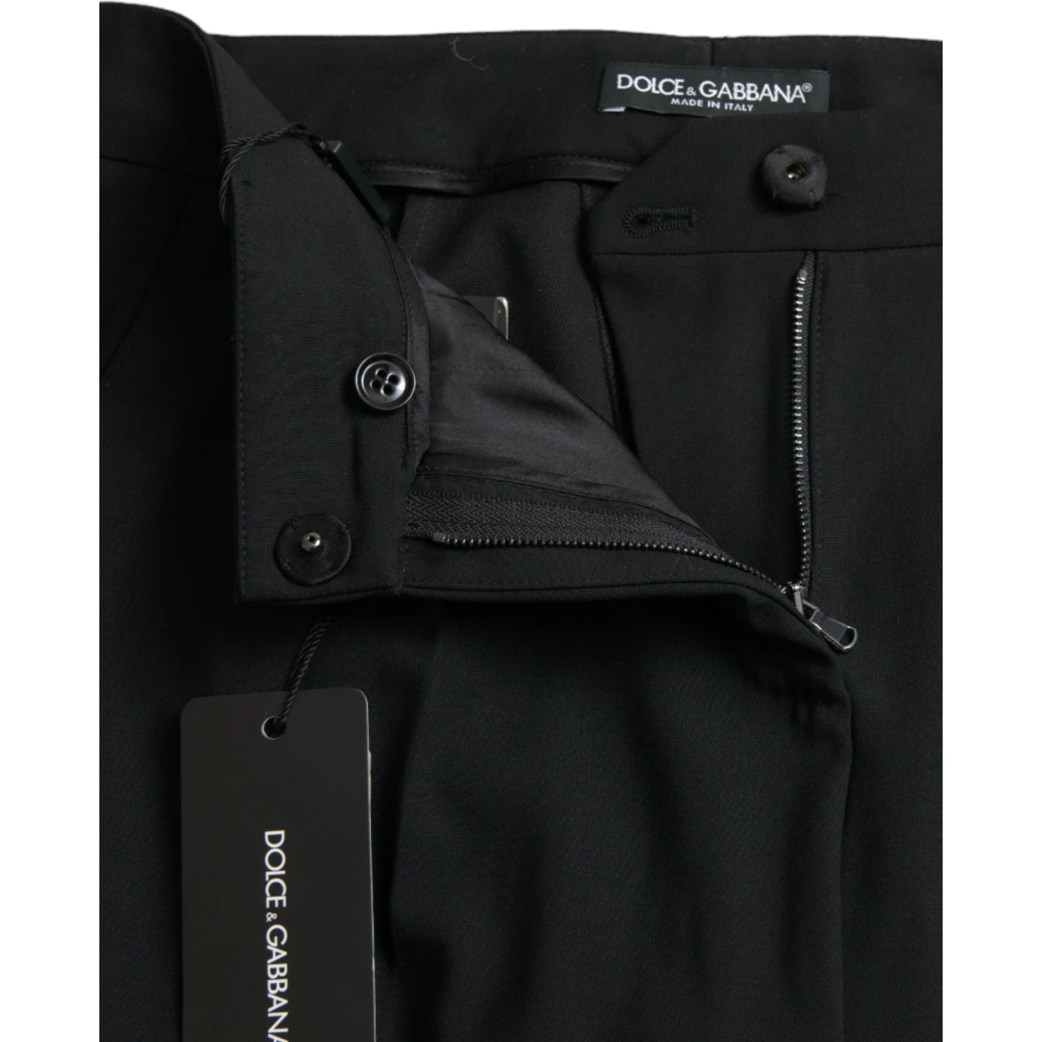 Black Wool Mid Waist Tapered Pants