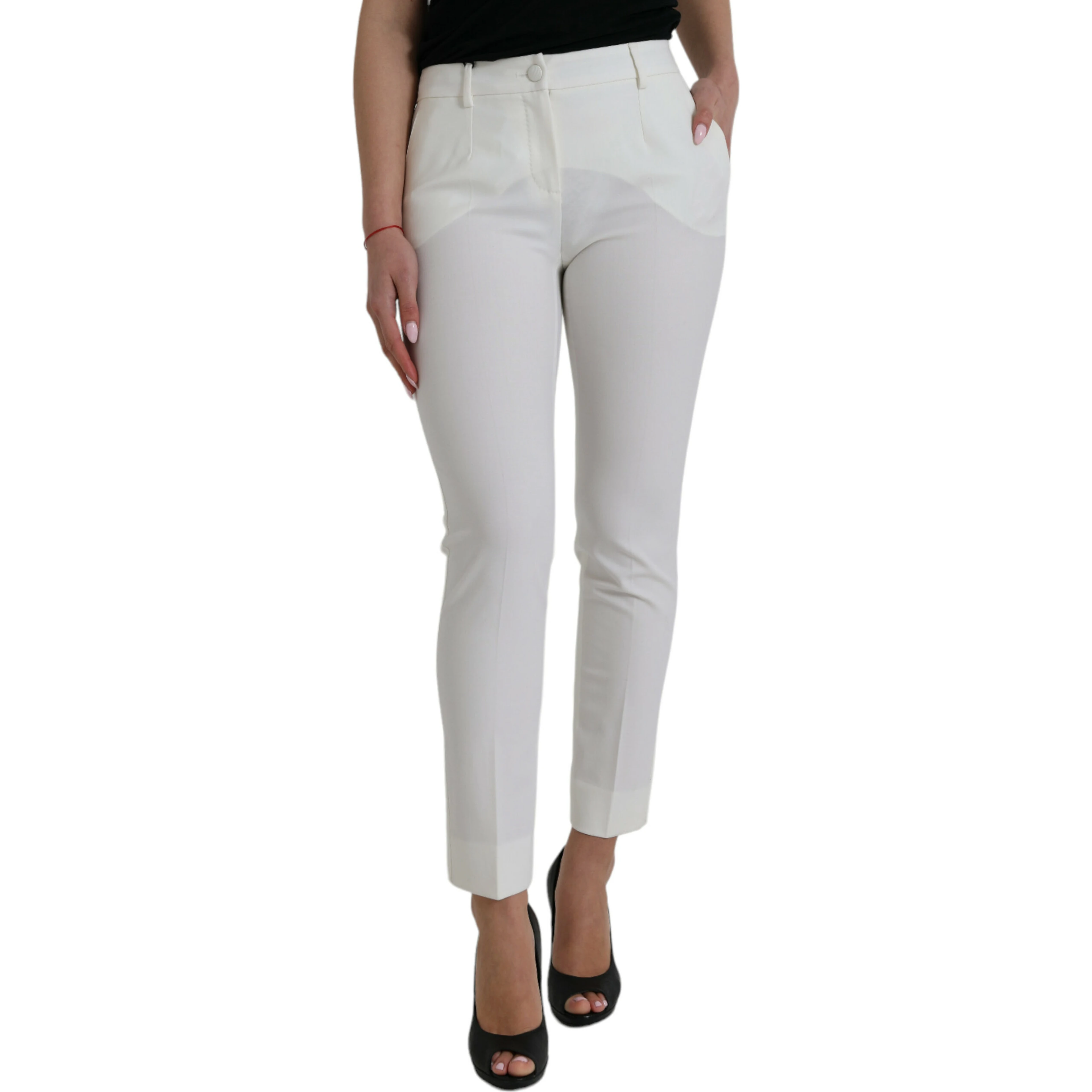 White Wool Mid Waist Tapered Pants