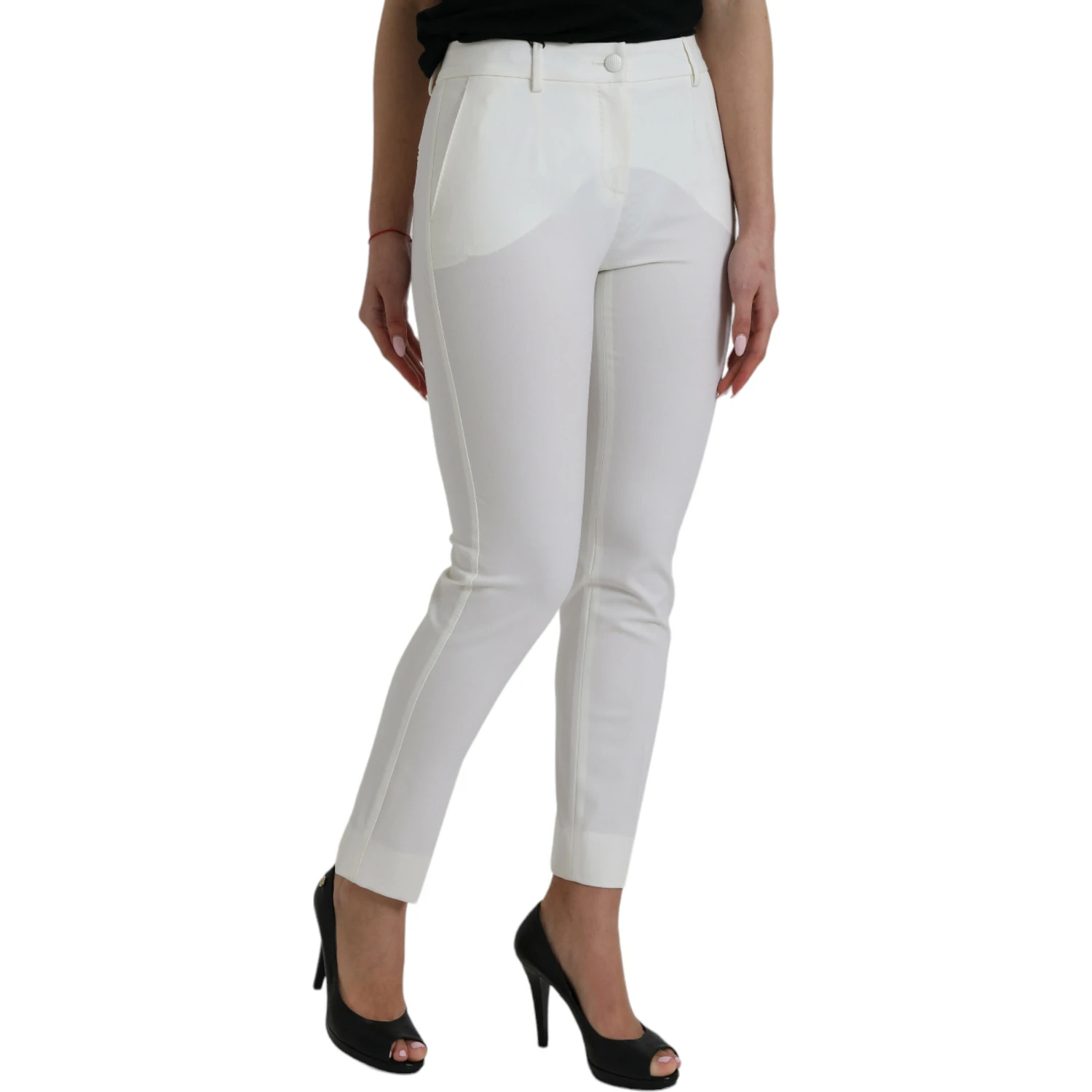 White Wool Mid Waist Tapered Pants
