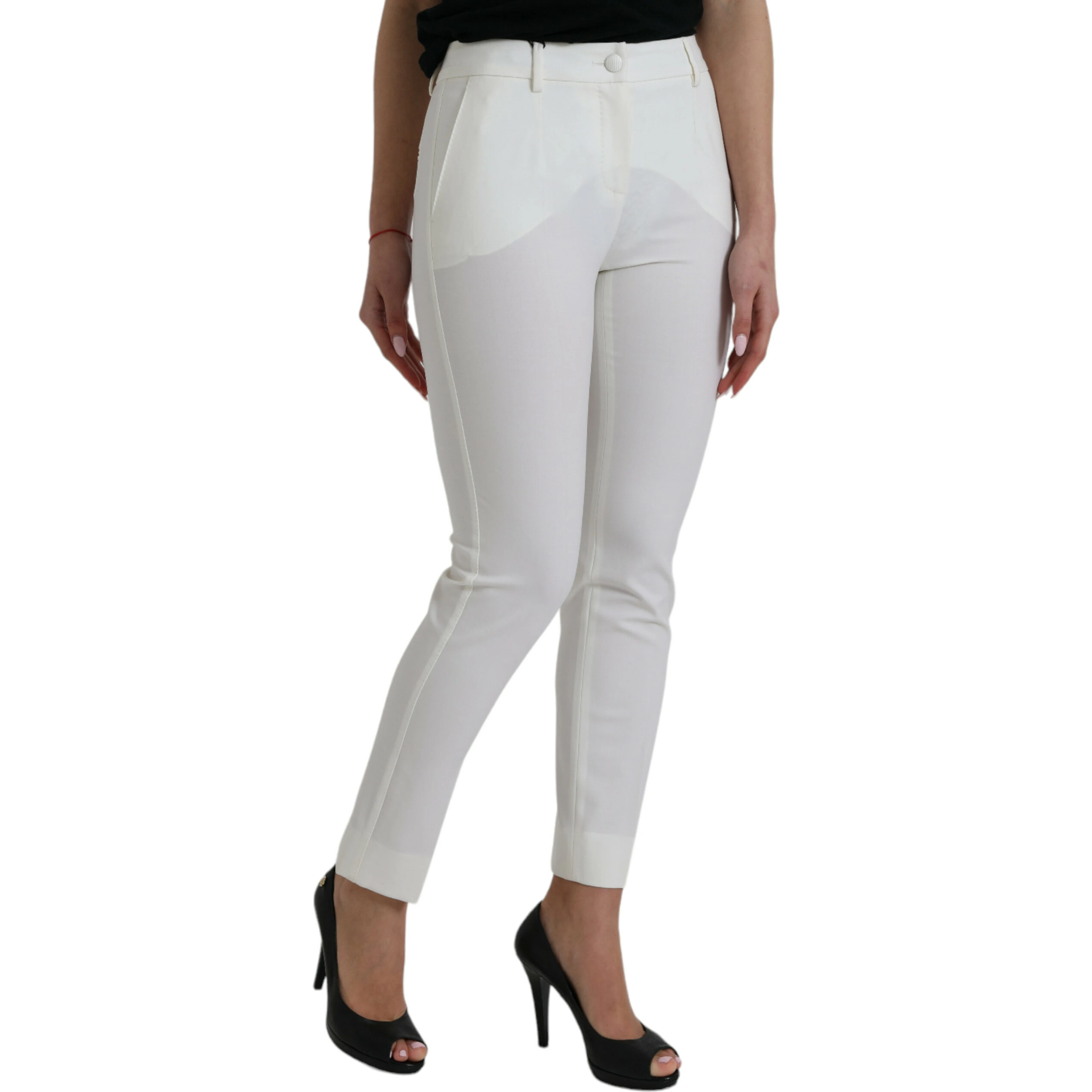 White Wool Mid Waist Tapered Pants