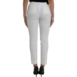 White Wool Mid Waist Tapered Pants