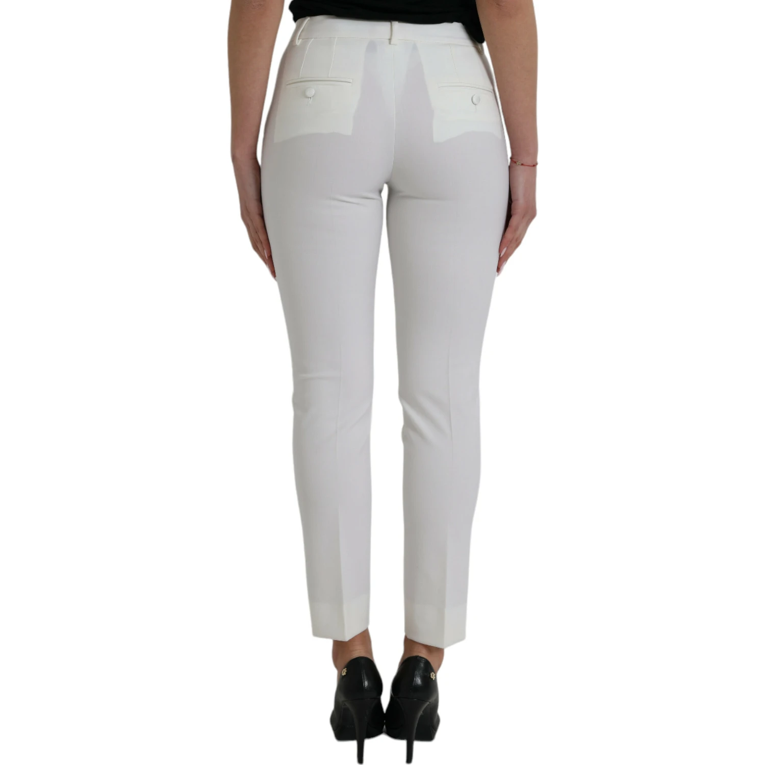 White Wool Mid Waist Tapered Pants