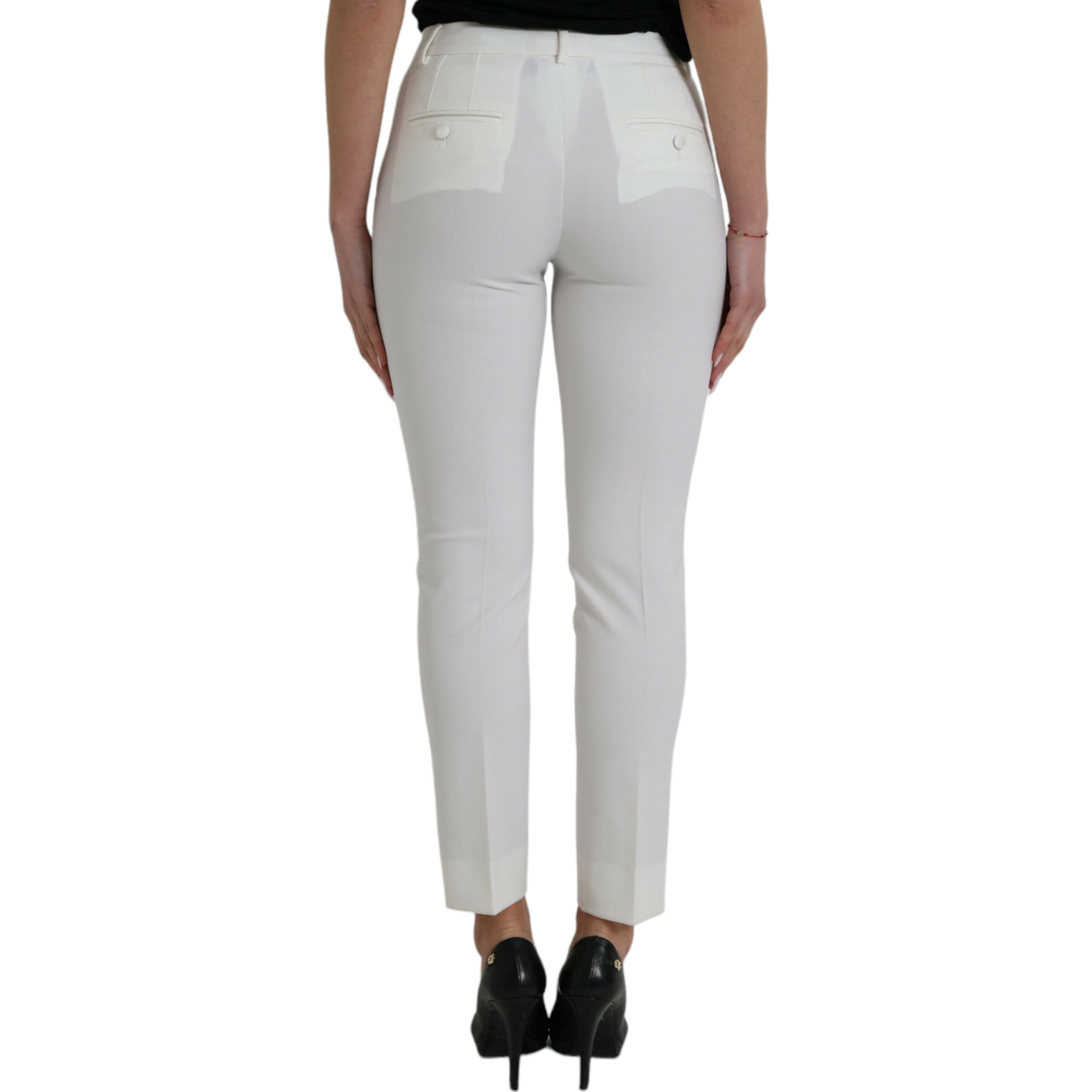 White Wool Mid Waist Tapered Pants