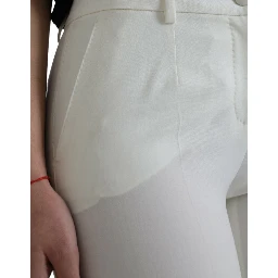 White Wool Mid Waist Tapered Pants