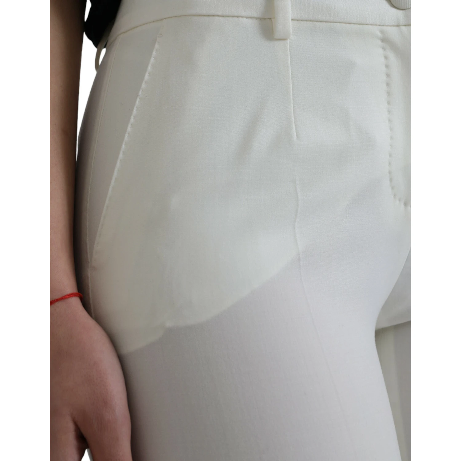 White Wool Mid Waist Tapered Pants