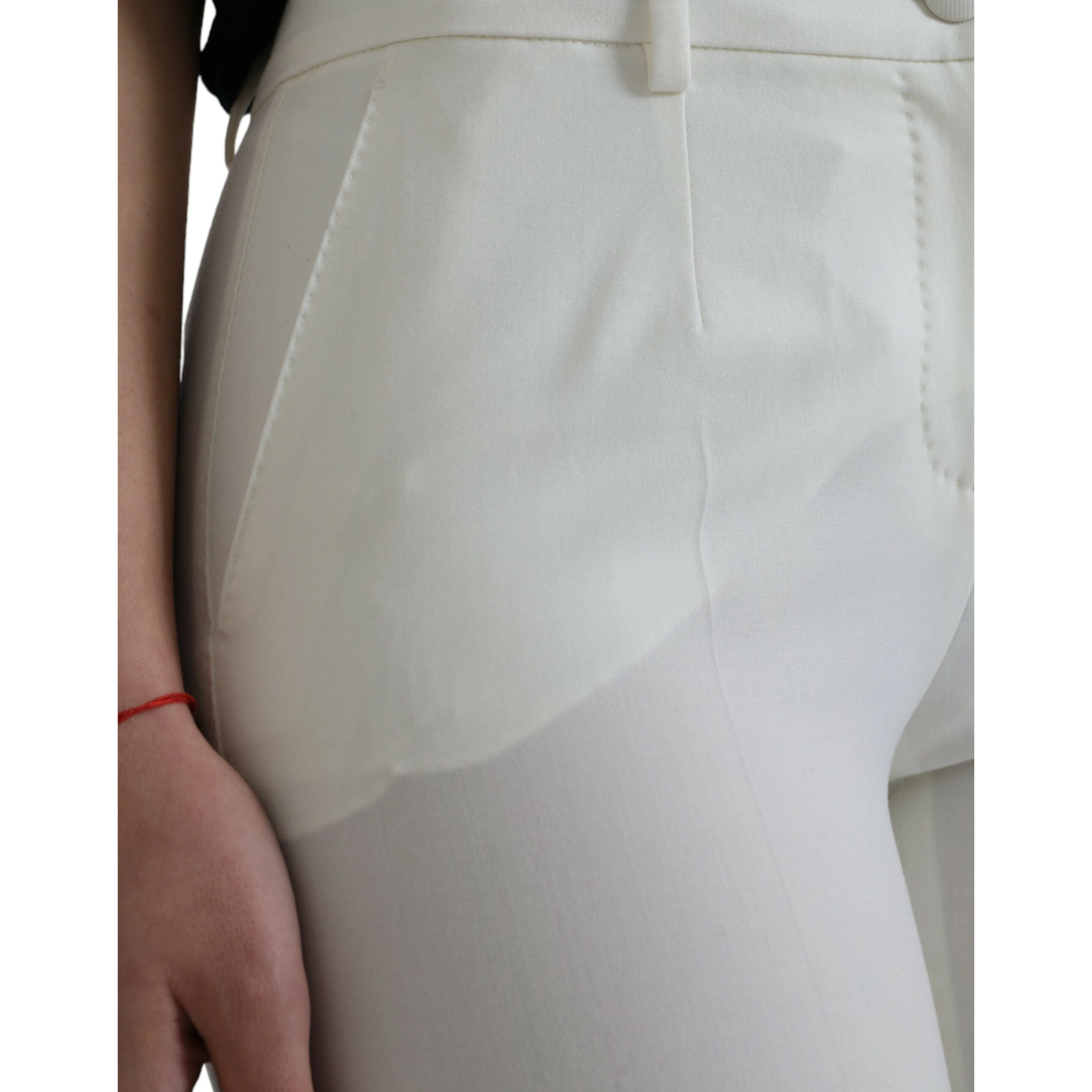 White Wool Mid Waist Tapered Pants