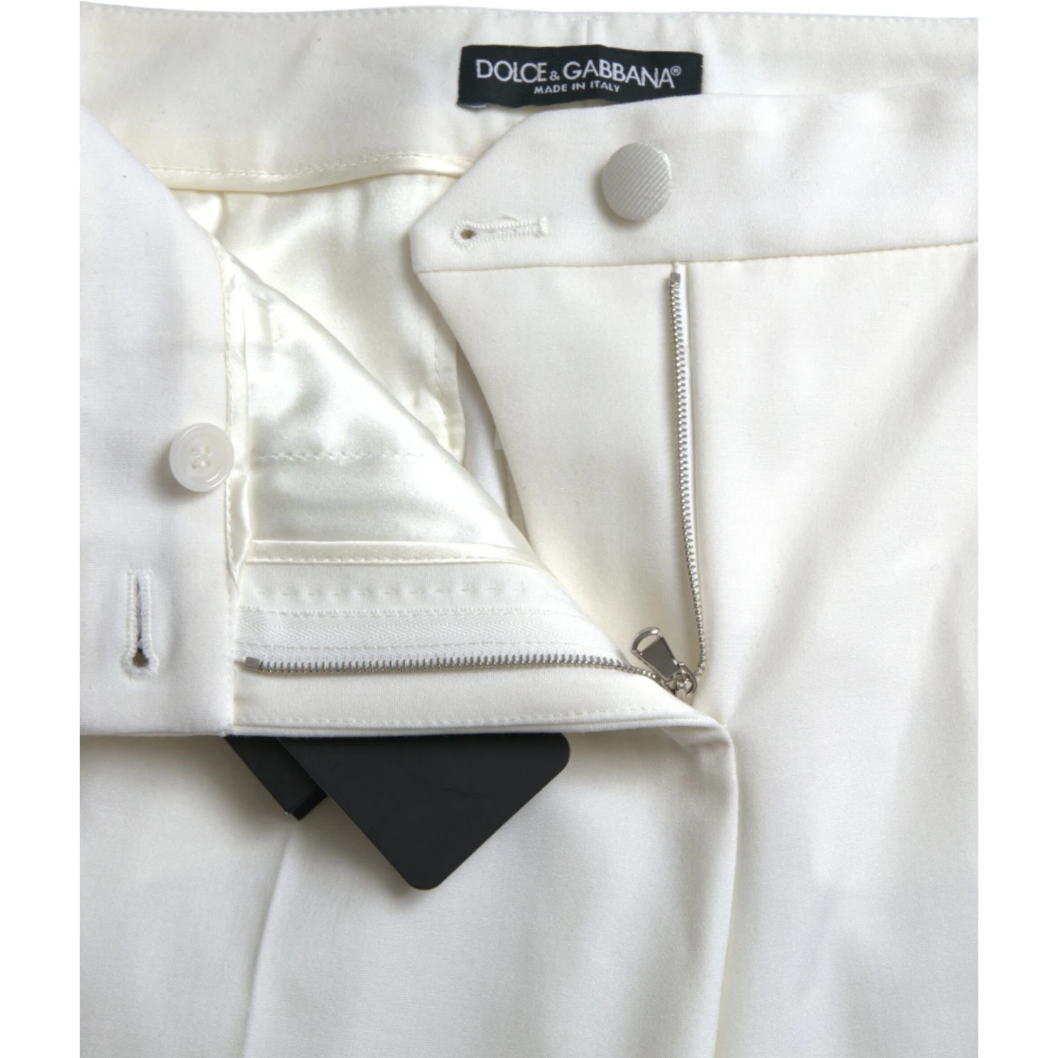 White Wool Mid Waist Tapered Pants