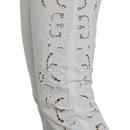 White Cut Out Cotton Mid Waist Cropped Pants