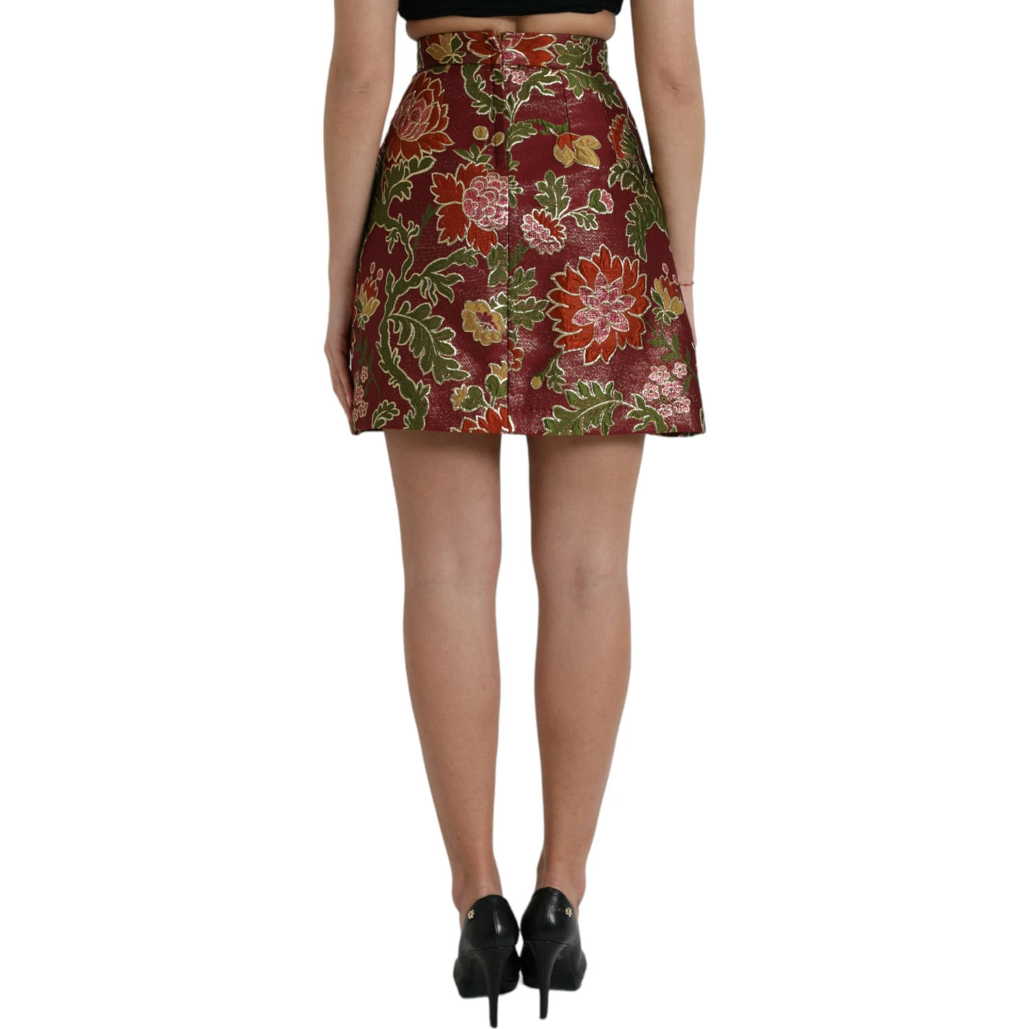 Maroon Floral Jacquard A-line Mini Skirt