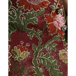 Maroon Floral Jacquard A-line Mini Skirt