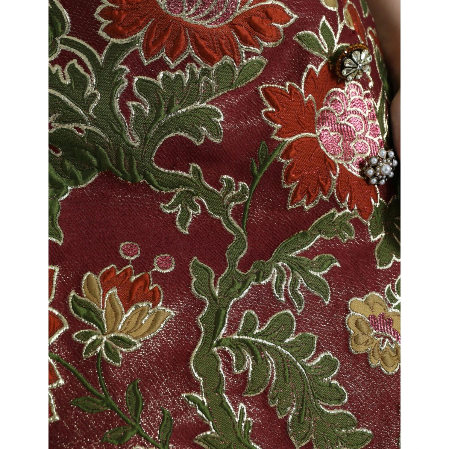 Maroon Floral Jacquard A-line Mini Skirt