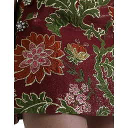 Maroon Floral Jacquard A-line Mini Skirt
