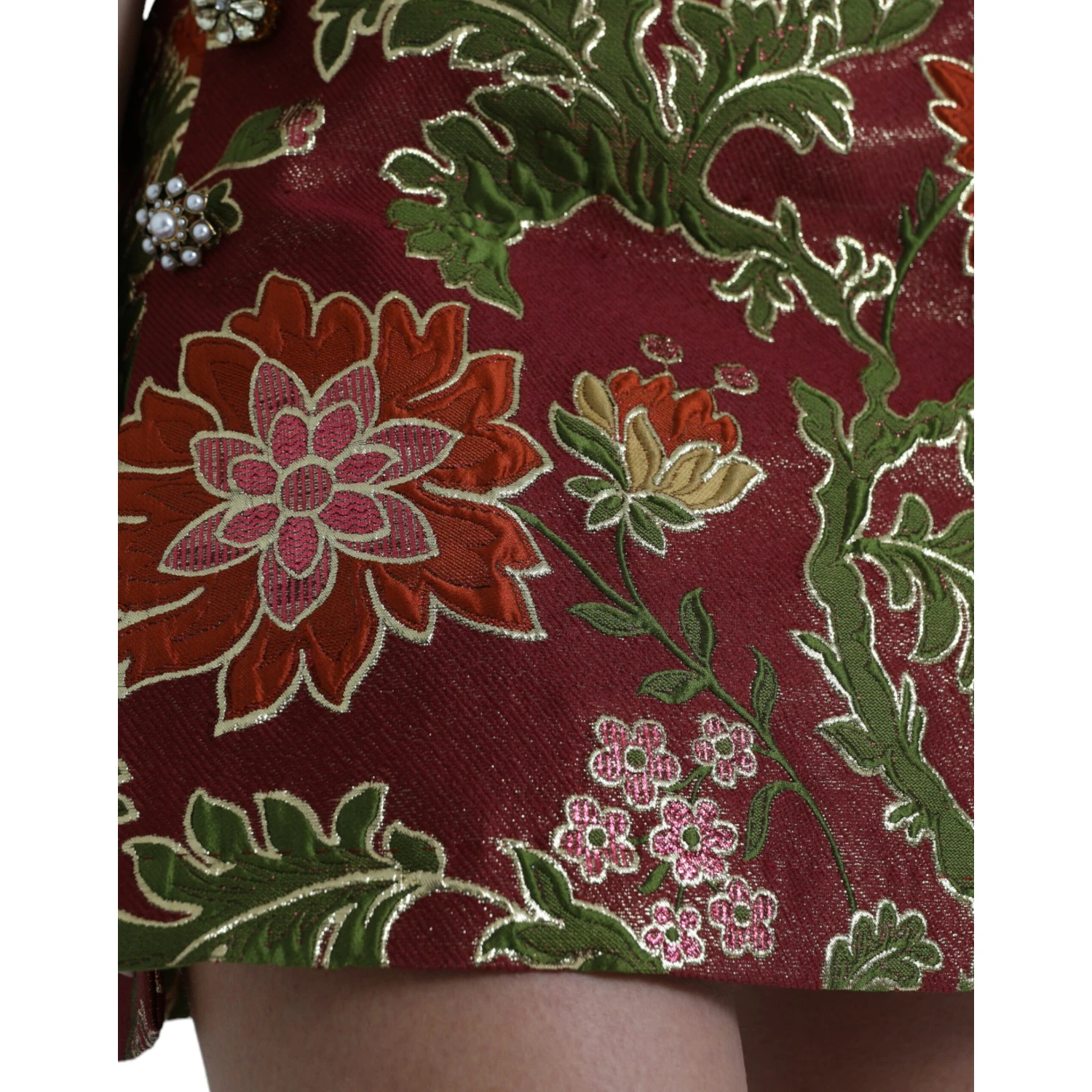 Maroon Floral Jacquard A-line Mini Skirt