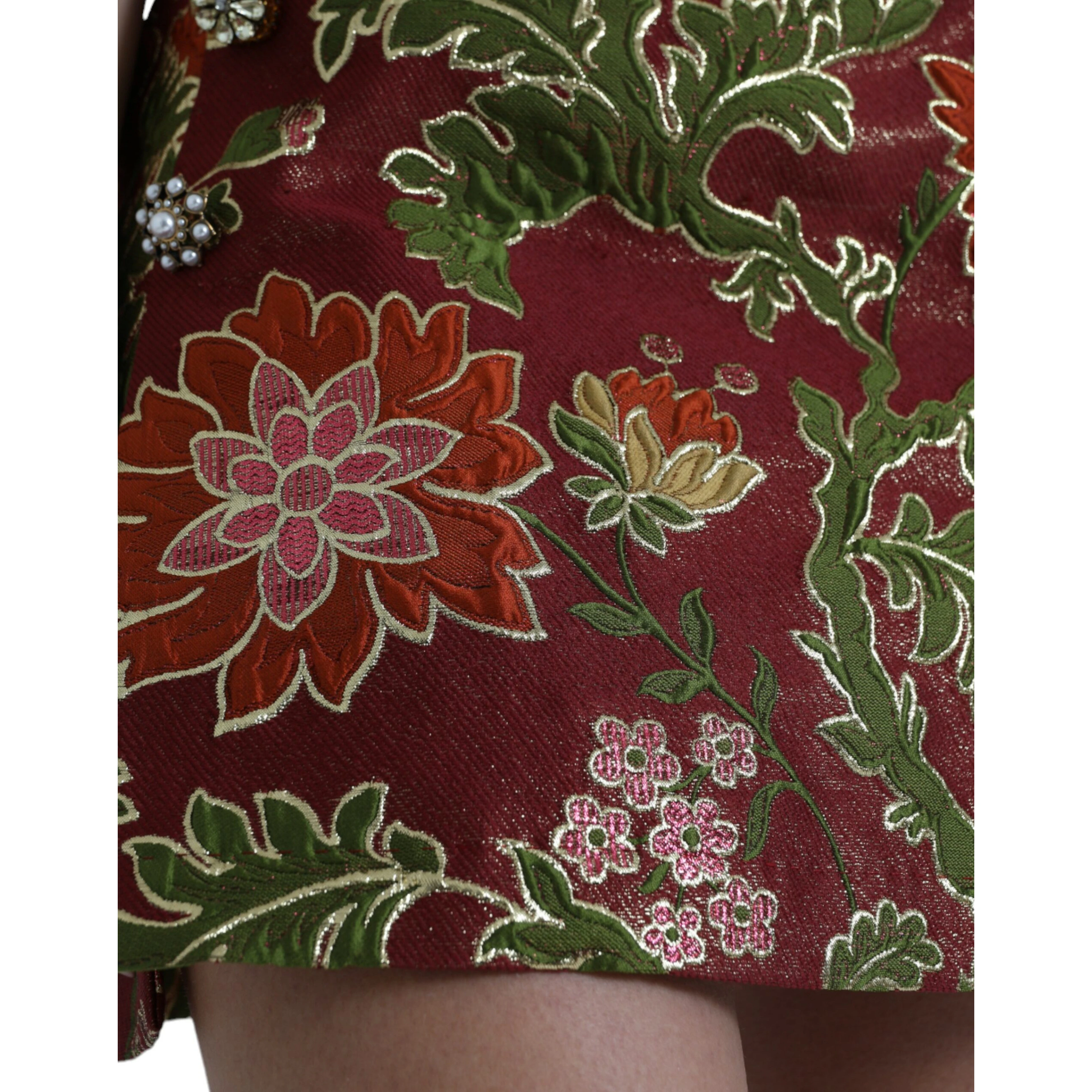 Maroon Floral Jacquard A-line Mini Skirt