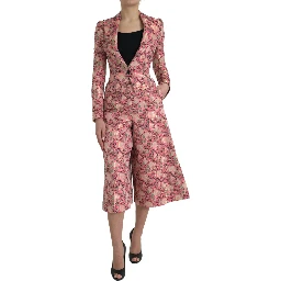 Pink Floral Jacquard Slim Fit 2 Piece Suit