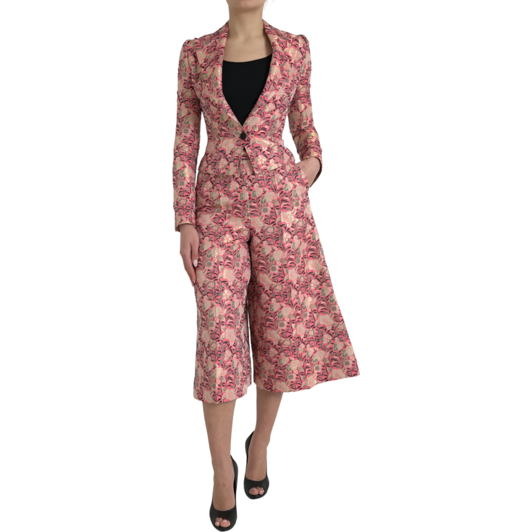 Pink Floral Jacquard Slim Fit 2 Piece Suit
