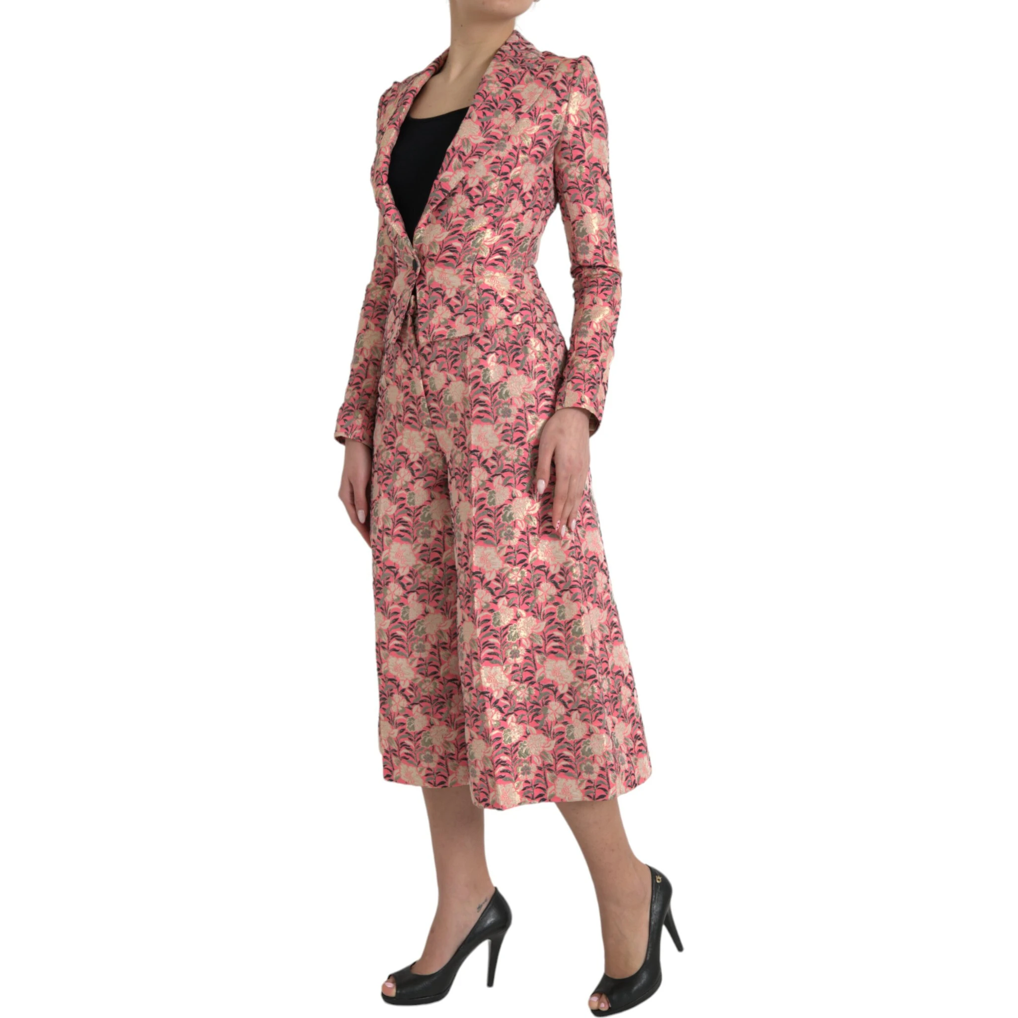 Pink Floral Jacquard Slim Fit 2 Piece Suit