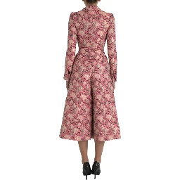 Pink Floral Jacquard Slim Fit 2 Piece Suit