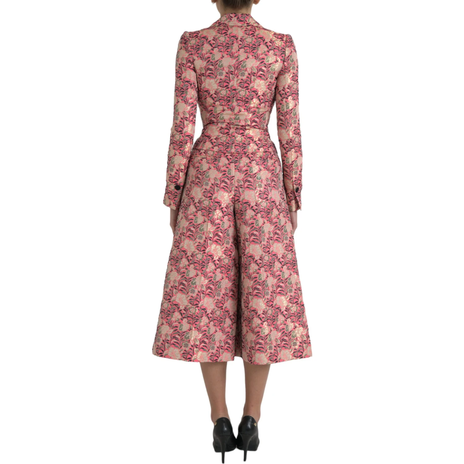 Pink Floral Jacquard Slim Fit 2 Piece Suit