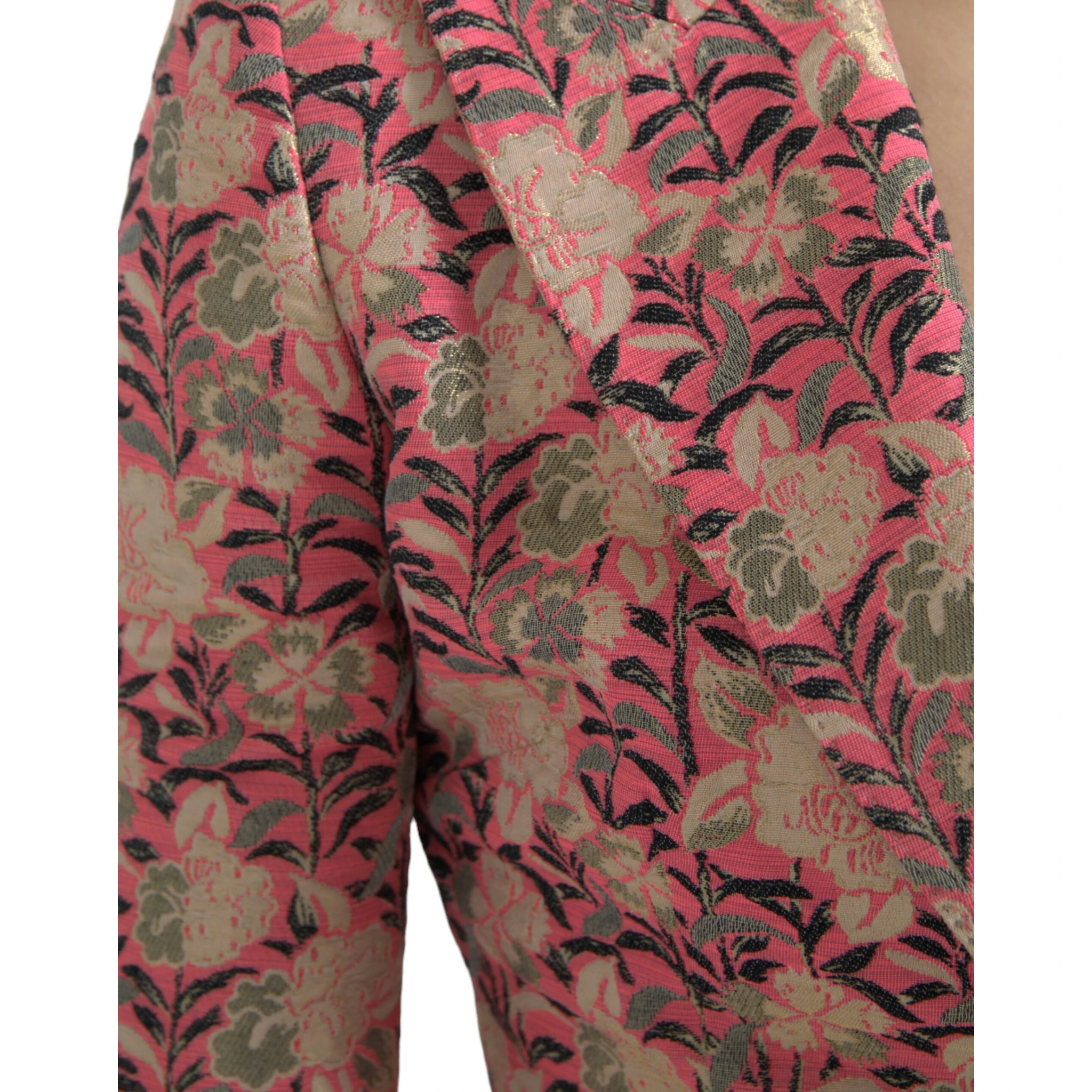 Pink Floral Jacquard Slim Fit 2 Piece Suit