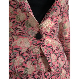 Pink Floral Jacquard Slim Fit 2 Piece Suit