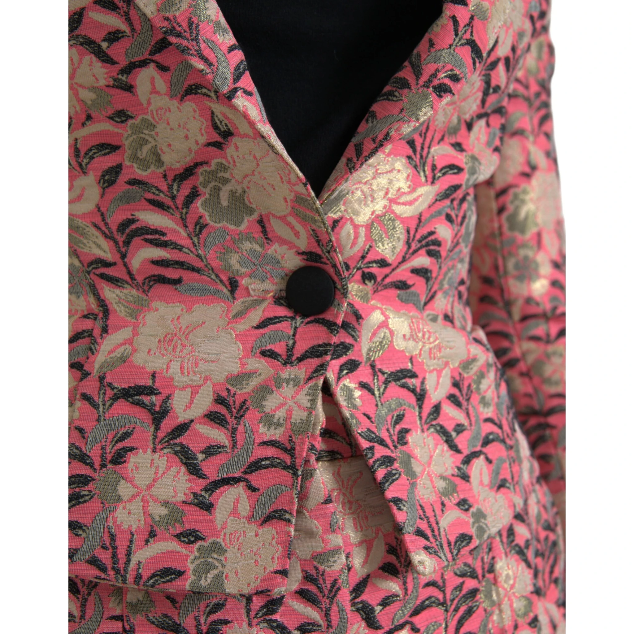 Pink Floral Jacquard Slim Fit 2 Piece Suit