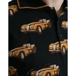 Black Car Print Short Sleeve Polo T-shirt