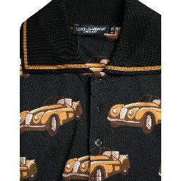 Black Car Print Short Sleeve Polo T-shirt