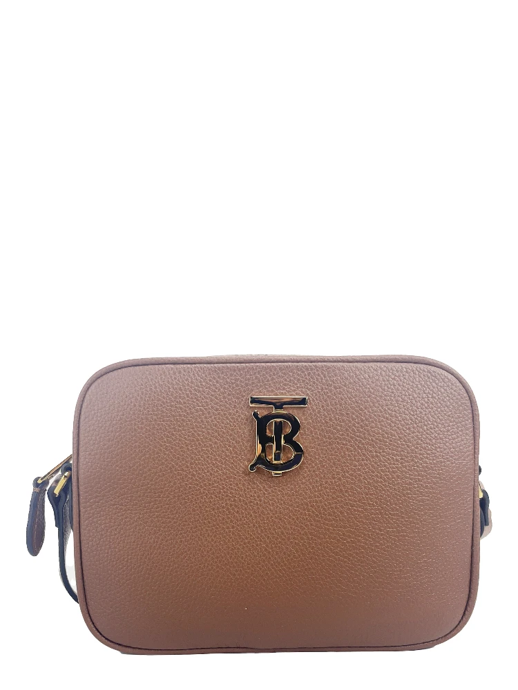 Small Leather Tan Camera Crossbody TB Logo Bag
