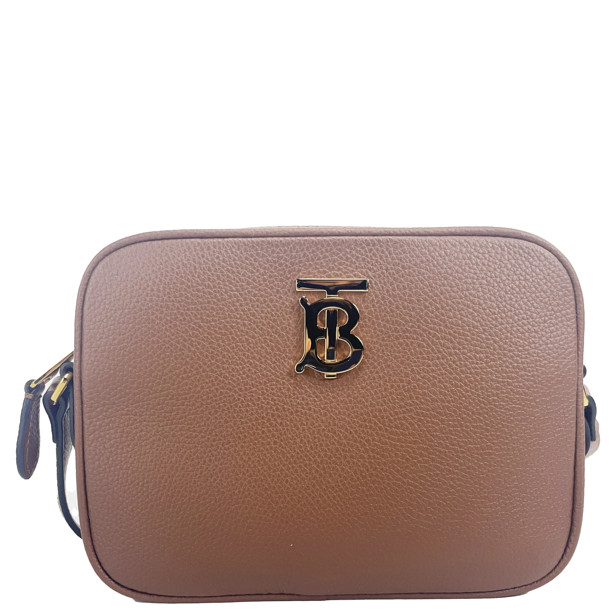 Small Leather Tan Camera Crossbody TB Logo Bag