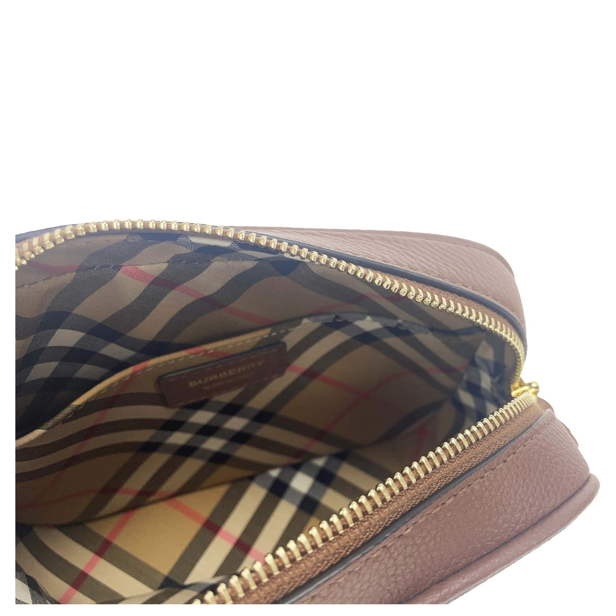 Small Leather Tan Camera Crossbody TB Logo Bag