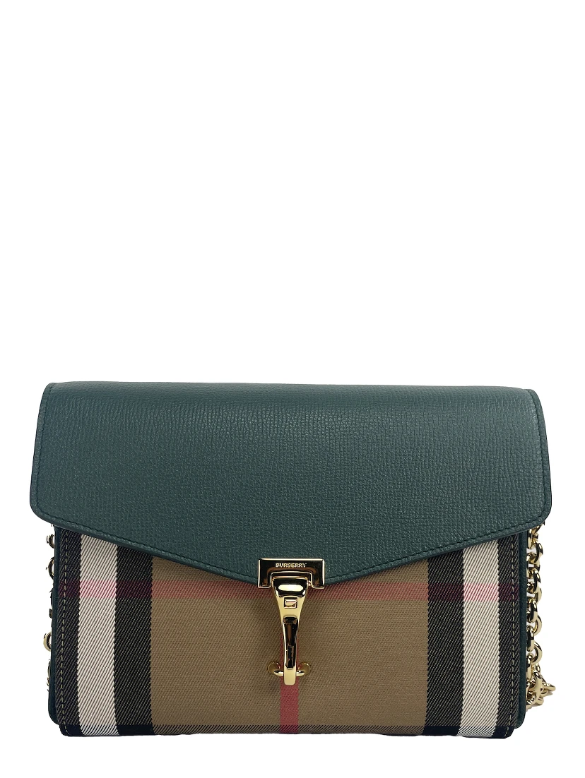 Macken Small Vintage Green House Check Leather Crossbody Bag