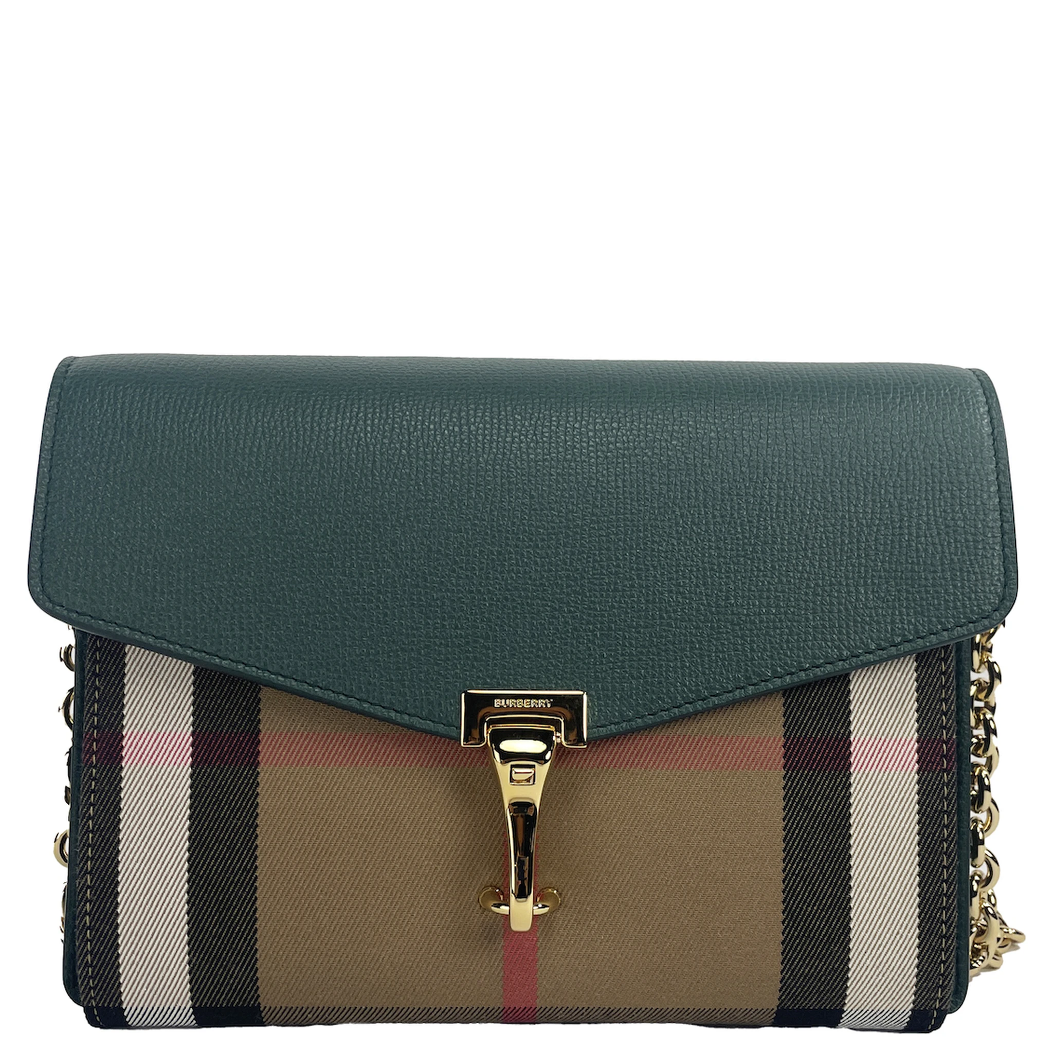 Macken Small Vintage Green House Check Leather Crossbody Bag