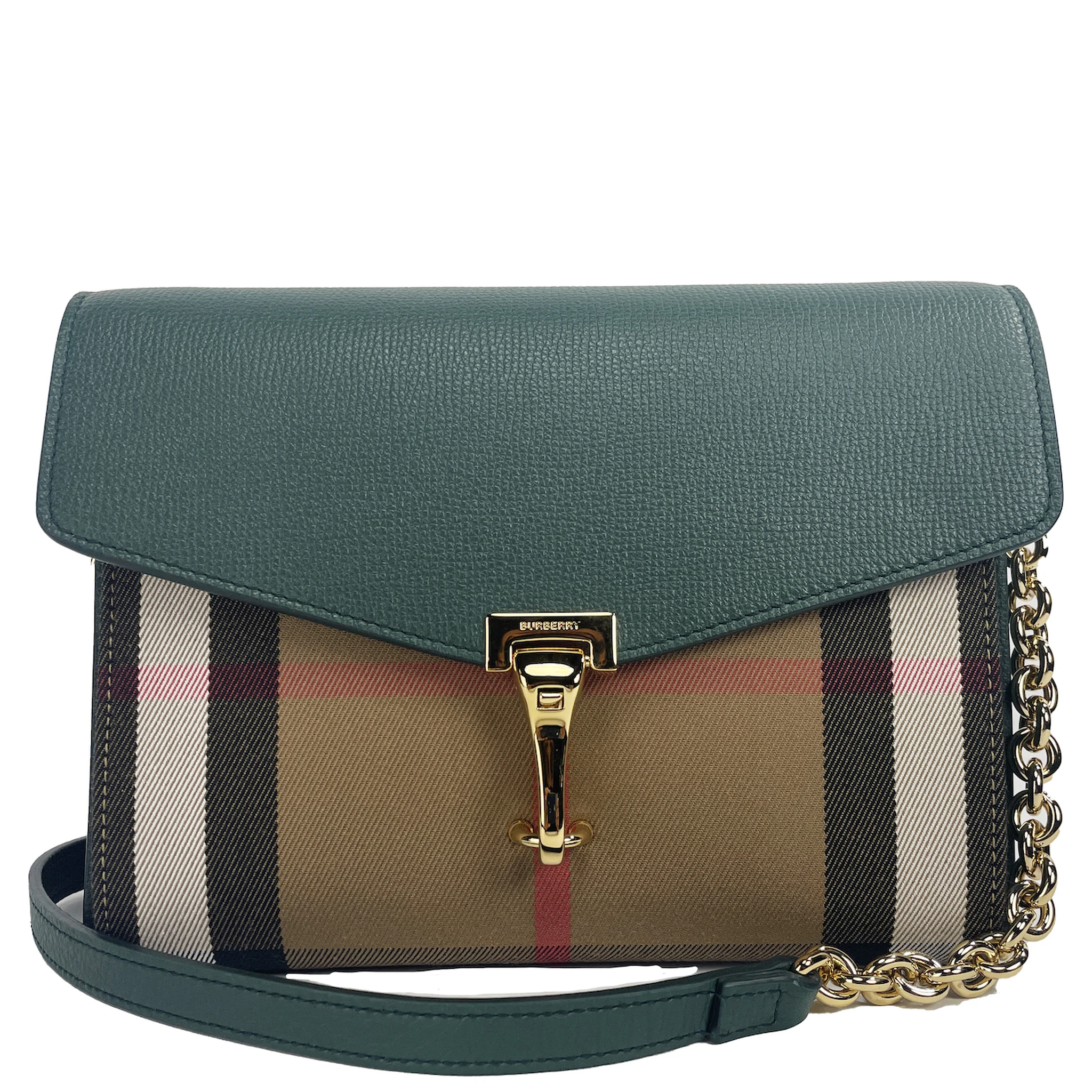 Macken Small Vintage Green House Check Leather Crossbody Bag