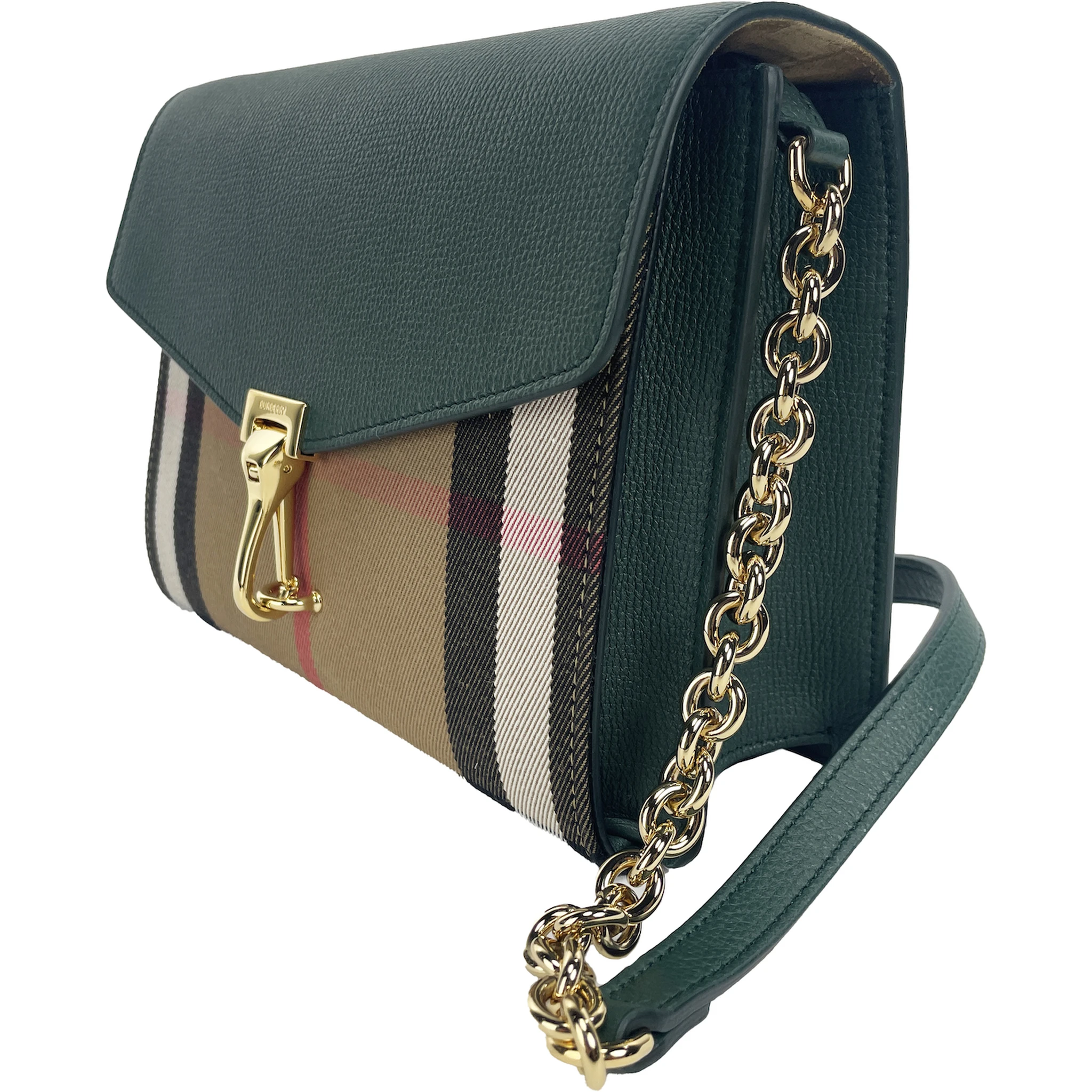 Macken Small Vintage Green House Check Leather Crossbody Bag