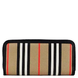 Ellerby Black Leather Icon Stripe Canvas Zip Around Continental Wallet