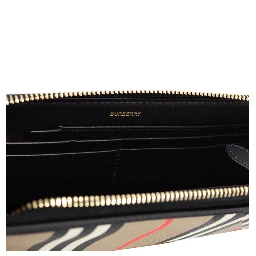 Ellerby Black Leather Icon Stripe Canvas Zip Around Continental Wallet