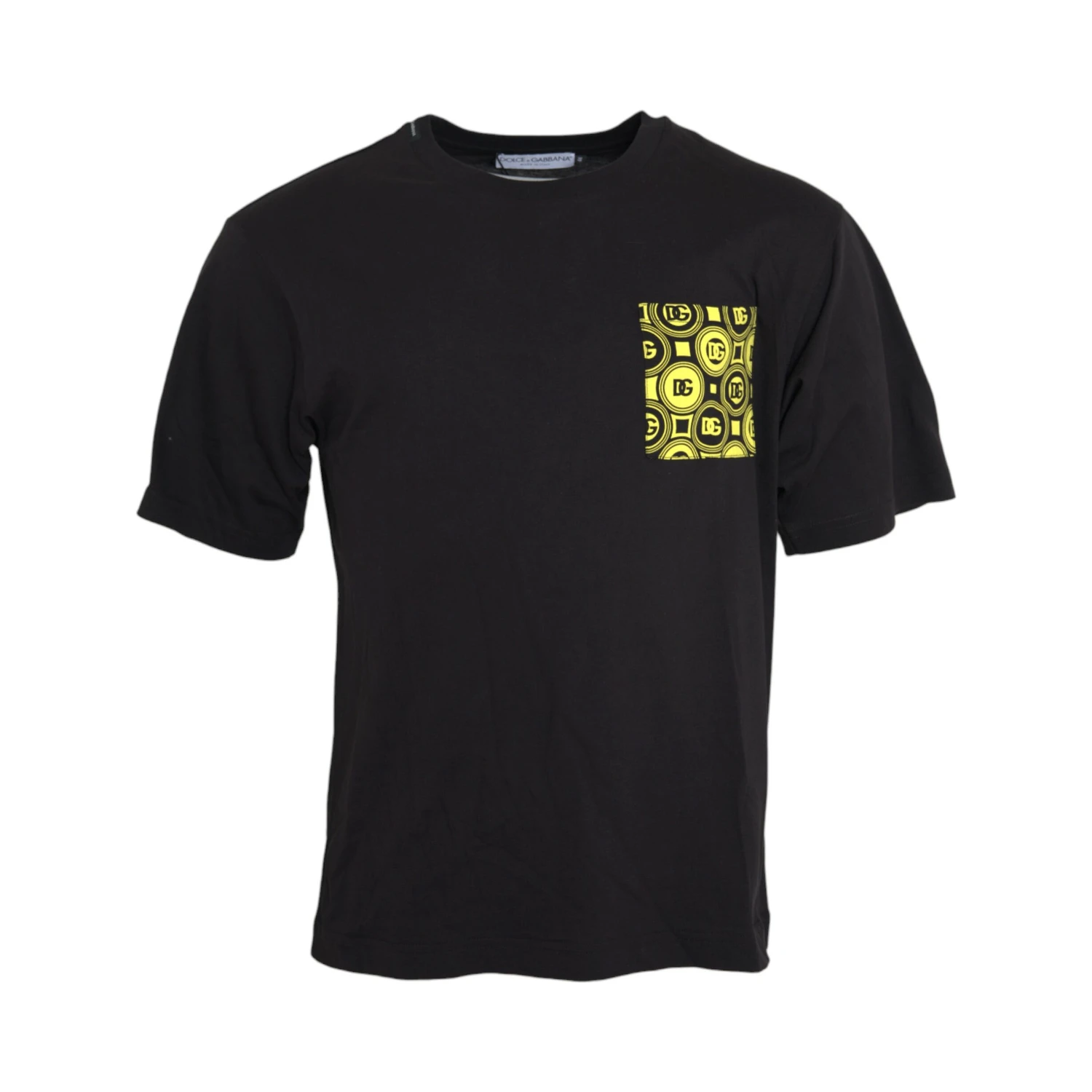 Black Printed Pocket Cotton Crewneck T-shirt
