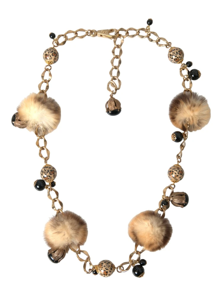 Gold Brass Leopard Fur Pearl Collier Chain Belt