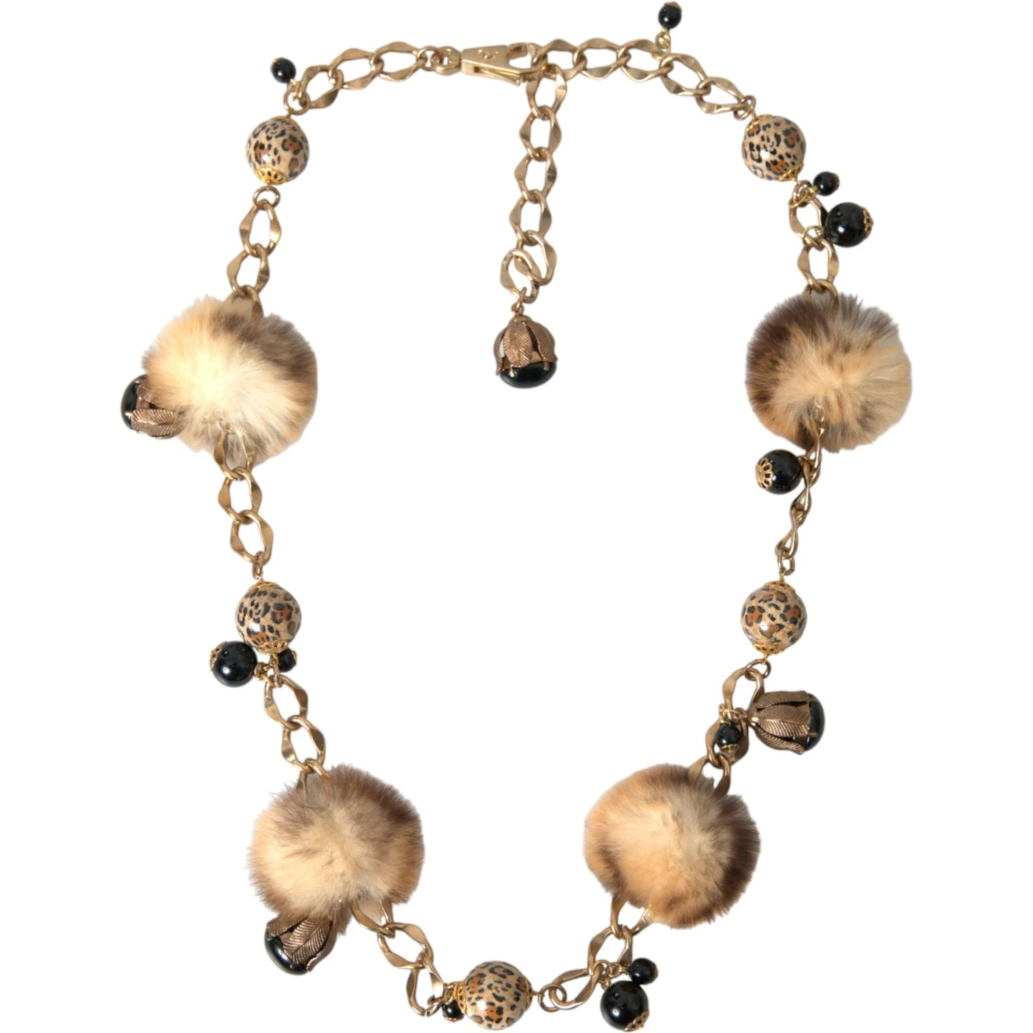 Gold Brass Leopard Fur Pearl Collier Chain Belt