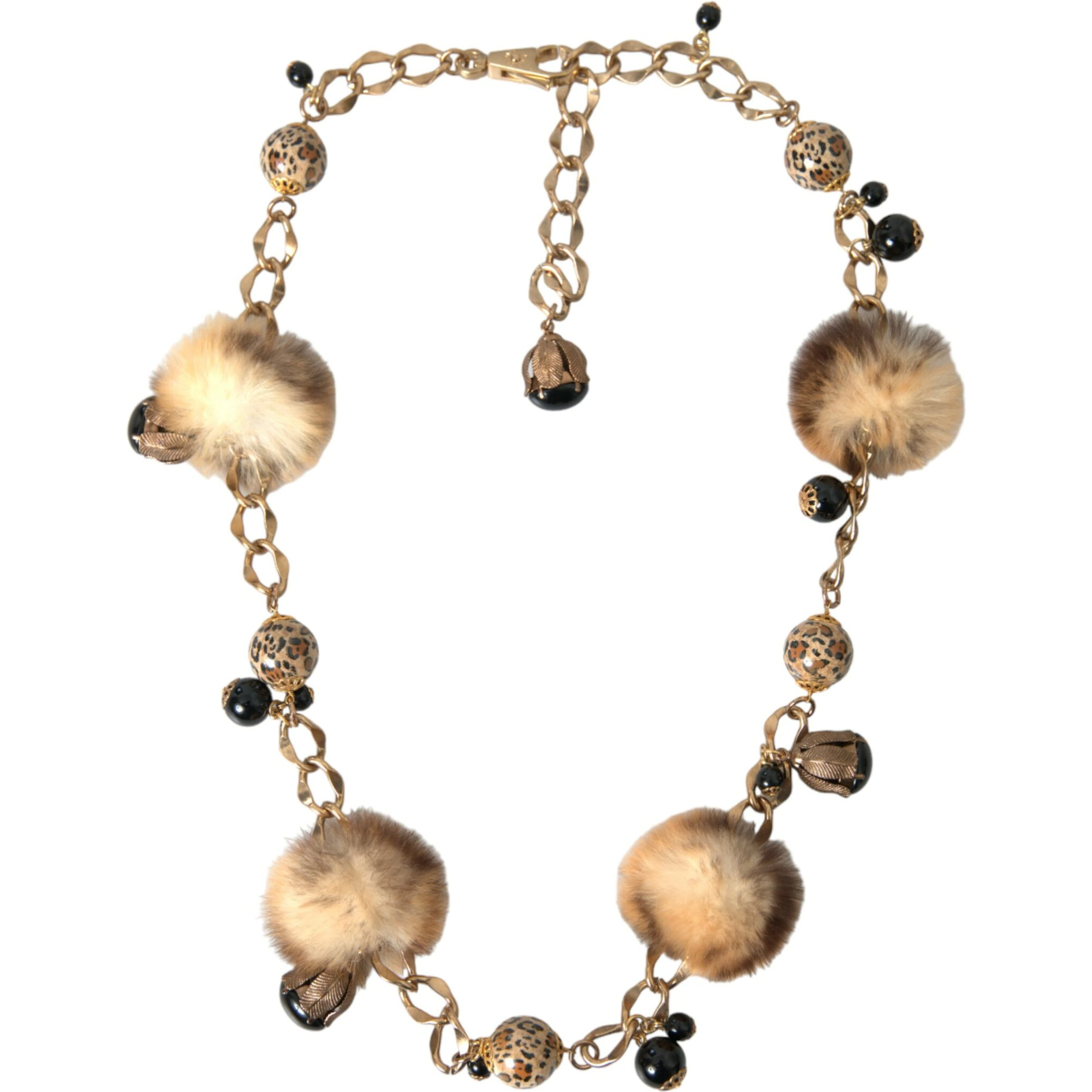 Gold Brass Leopard Fur Pearl Collier Chain Belt