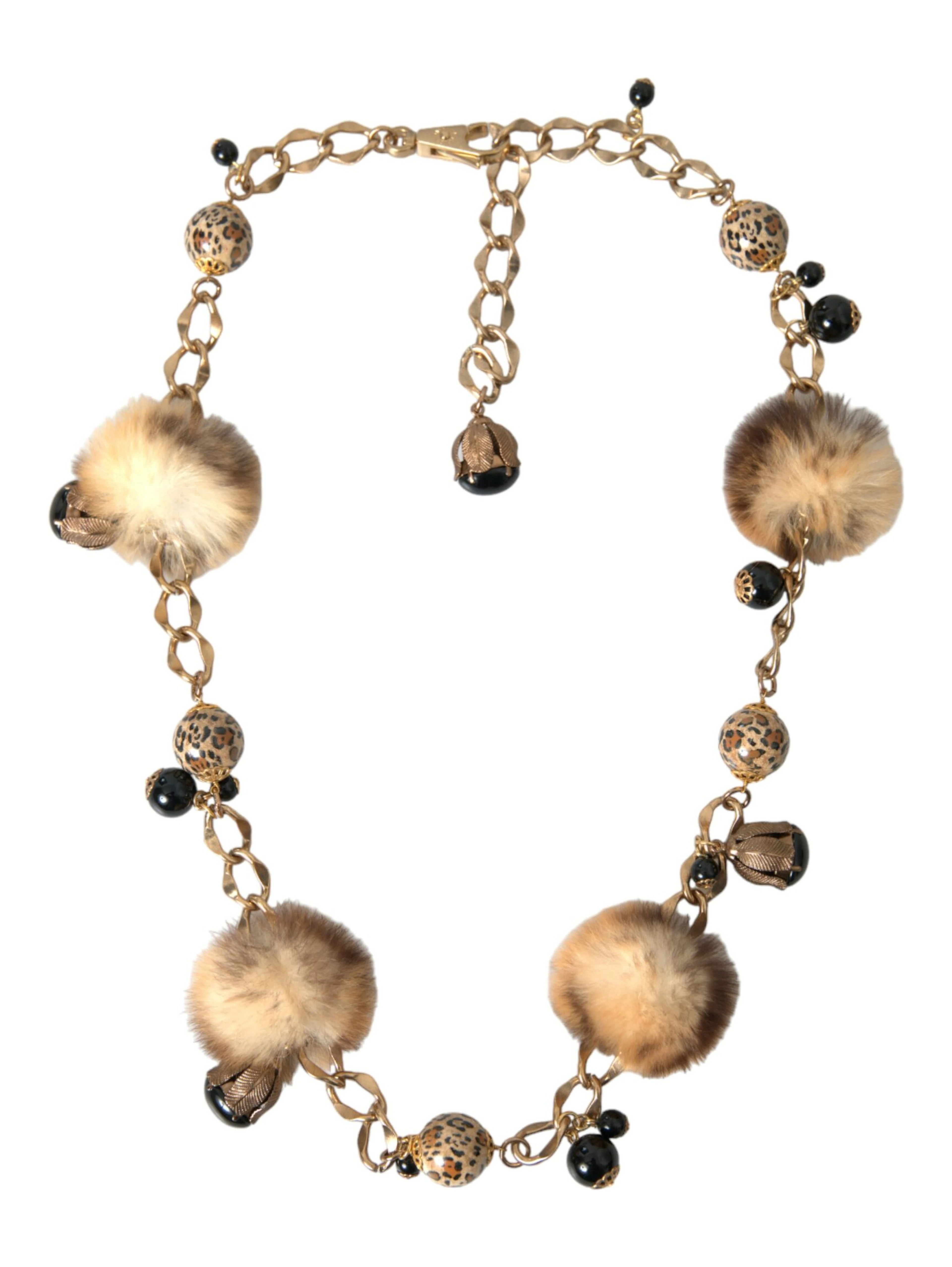 Gold Brass Leopard Fur Pearl Collier Chain Belt