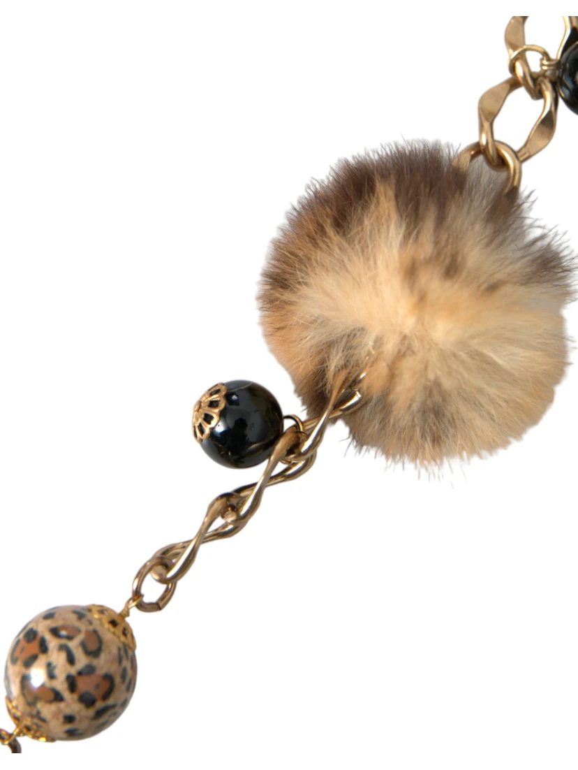 Gold Brass Leopard Fur Pearl Collier Chain Belt