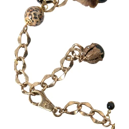 Gold Brass Leopard Fur Pearl Collier Chain Belt