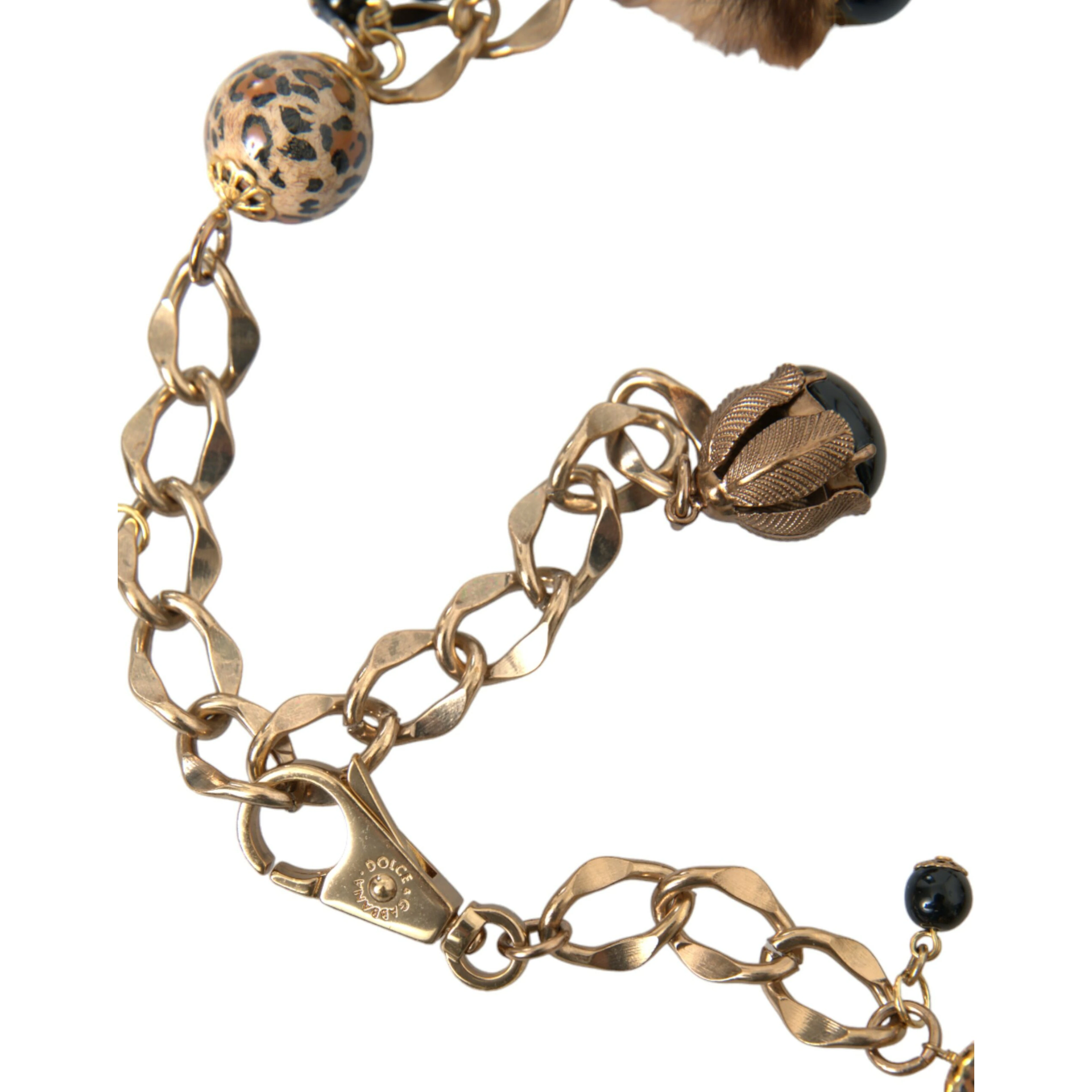 Gold Brass Leopard Fur Pearl Collier Chain Belt